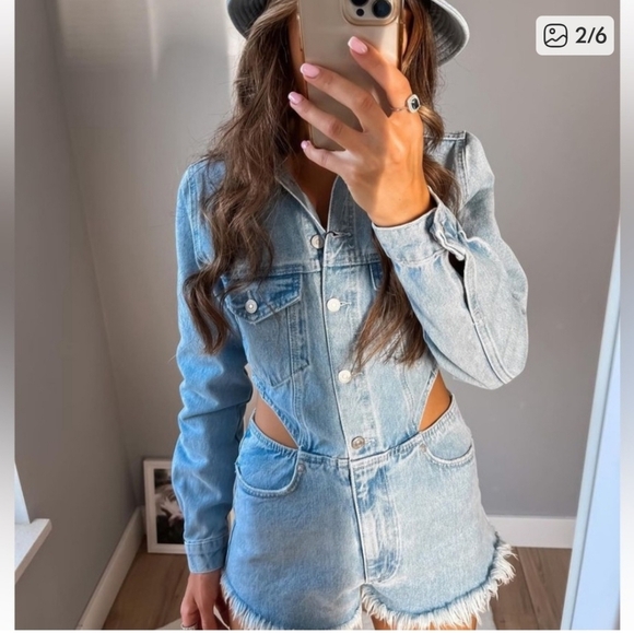 Zara Denim Cutout Jumpsuit - Picture 12 of 14